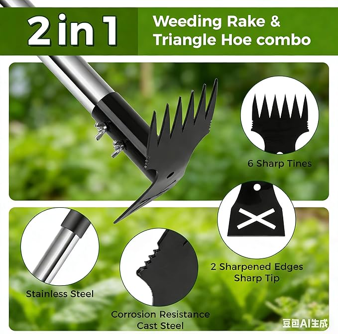 Weed Puller Tool with Extendable 54" Handle – Heavy Duty 2-in-1 Dual-Head Manual Weeder & Garden Hoe for Lawn, Flower Beds, Patio & Vegetable Gardens