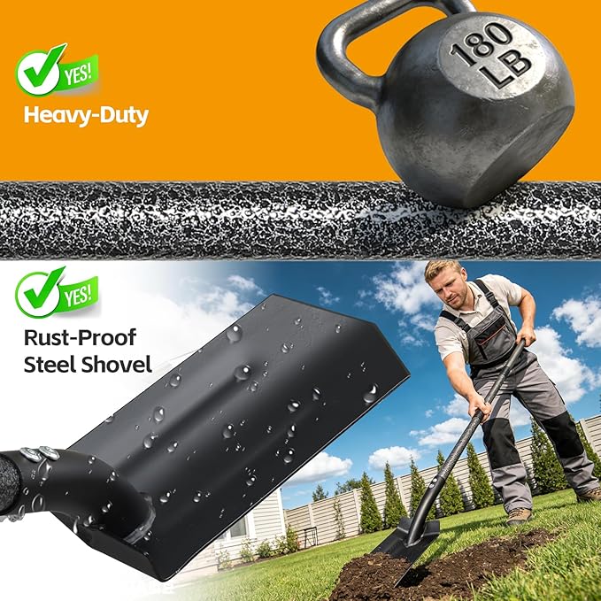 60-Inch Adjustable Long Handle Trench Shovel - 4 Inch V-Shape Garden Spade with Foot Step, Ergonomic Back-Saver Design for Easy Digging, Weed Removal, Edging, Planting, and Home Landscaping Projects