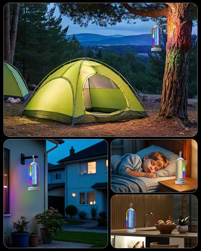 Bug Zapper Outdoor with Marquee Light, Cordless Mosquito Zapper, 4000mAh Rechargeable Electric Bug Zapper Indoor, Auto On/Off Waterproof Mosquito Trap Fly Zapper for Patio Backyard Kitchen Camping