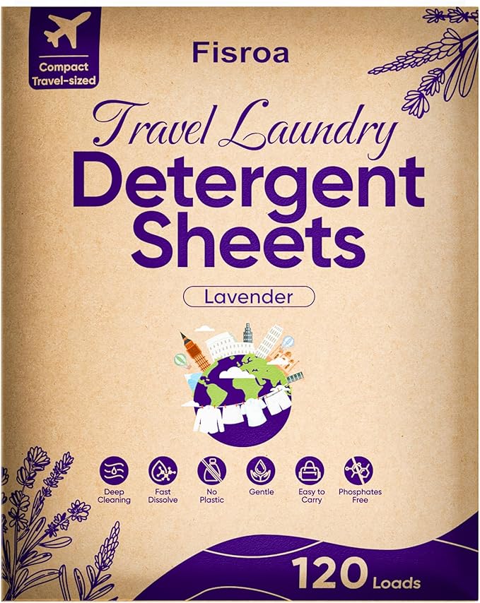 Travel Laundry Detergent Sheets Eco-friendly 120 Loads Fisroa Clothes Washing Detergent Sheets Plastic-Free Washer Strips, Lavender Liquidless Laundry Strips
