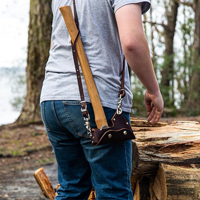 COUNCIL TOOL Leather Sheath - Wood Craft Pack Axe Bit Cover with D-Rings for Shoulder Strap, Made in The USA - AM-SHEATH13 CL