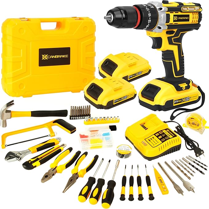 21V Tool Kit with Drill, 120PCS 21V Cordless Drill Set with 3/8" Keyless Chuck of Metal & 25+3 Clutch with Impact, 2 x 2.0Ah Battery & Fast Charger, Max Torque 45Nm, 2-Variable Speed