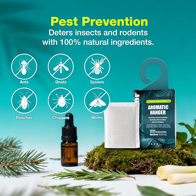 EcoVenger Pest Control Aroma Hanger 10-Pack Natural Peppermint/Cedar/Lemongrass Insect Repellent Moths Mosquitoes, Spiders, Roaches, Weather-Proof Lasting Bug Deterrence, Safe Around Children & Pets