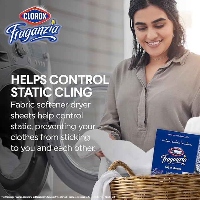 Clorox Fraganzia Fabric Softener Dryer Sheets, Wrinkle Reducing and Anti Static Laundry Dryer Sheets for Great Smelling Clothes, Softens Fabrics, Lavender with Eucalyptus Scent, 240 Count