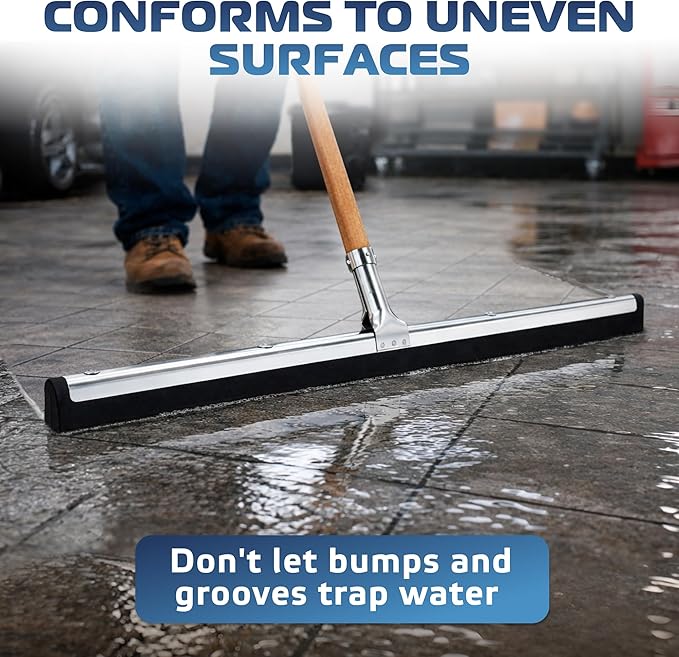 DSV Standard Uneven Surface Floor Squeegee 30’’, Double Foam Blade Garage Squeegee, Taper Pole Connection - Handle Sold Separately for Tiles, Concrete and Asphalt