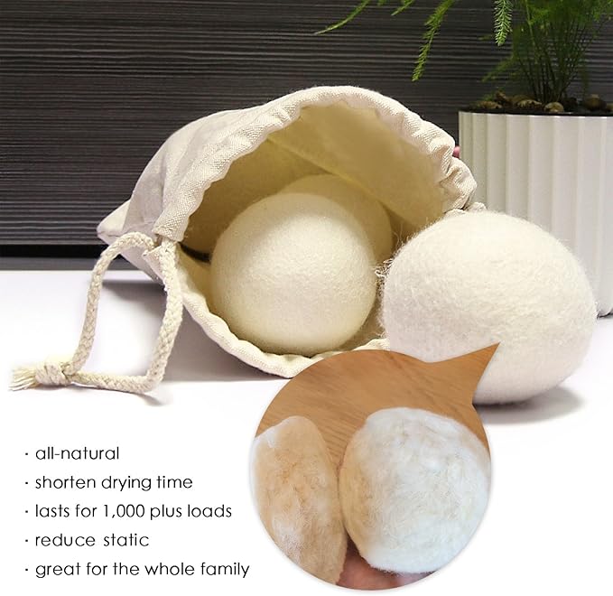 100% New Zealand Wool Dryer Balls XL Size – 12 Pack, Organic & Chemical-Free Fabric Softener, Baby Safe & Hypoallergenic, Reduces Static, Wrinkles & Drying Time, Reusable for 1000+ Loads