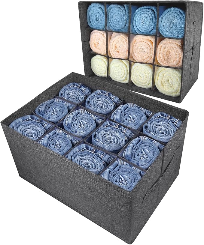 EASEVE 2Pcs Closet Organizers and Storage Bins for Clothes - 12 Cell Drawers Organizer Grid Storage Box for Jeans Pants Sweater Towel T-shirts, Wardrobe Shelf Dividers Closets Organization