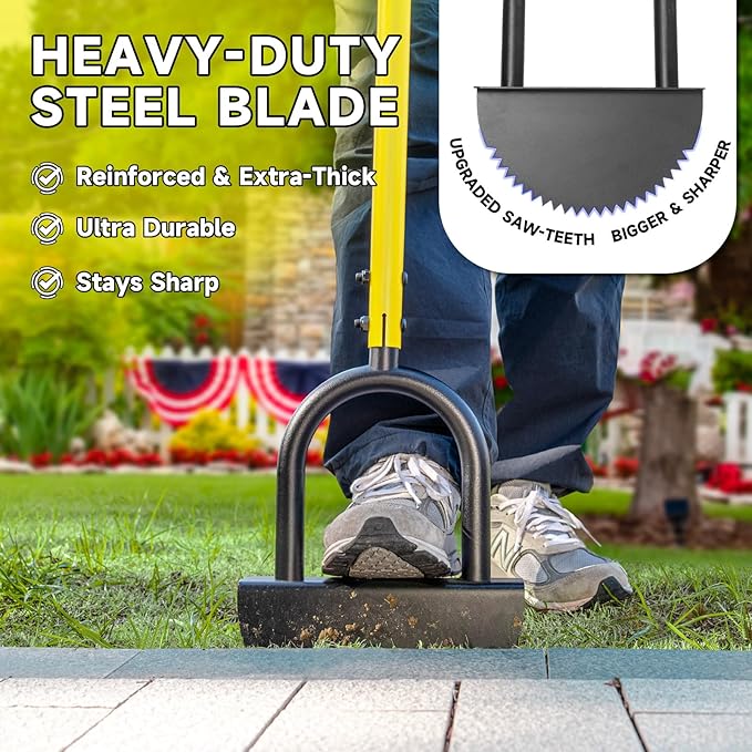 Manual Edger Lawn Tool with 38"-42" Adjustable Length, Saw-Tooth Border Edger with Wide Footplate Manganese Steel Blade, Garden Edging Tool for Flower Beds, Landscaping, Sidewalks, Yard