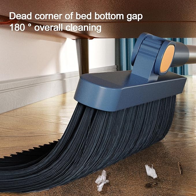 37.8in Broom and Dustpan Set Foldable Hand Broom for Home & Kitchen with Rotatable Standing Storage, Buckle Type Broom with Dustpan Combo Set Outdoor Brooms Cleaning Tool Apartment Essentials (Blue)
