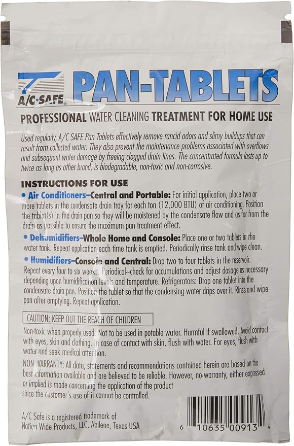 AC Safe Pan Tablets - 30 Count: Cleans scum in Drain Pans and Humidifiers