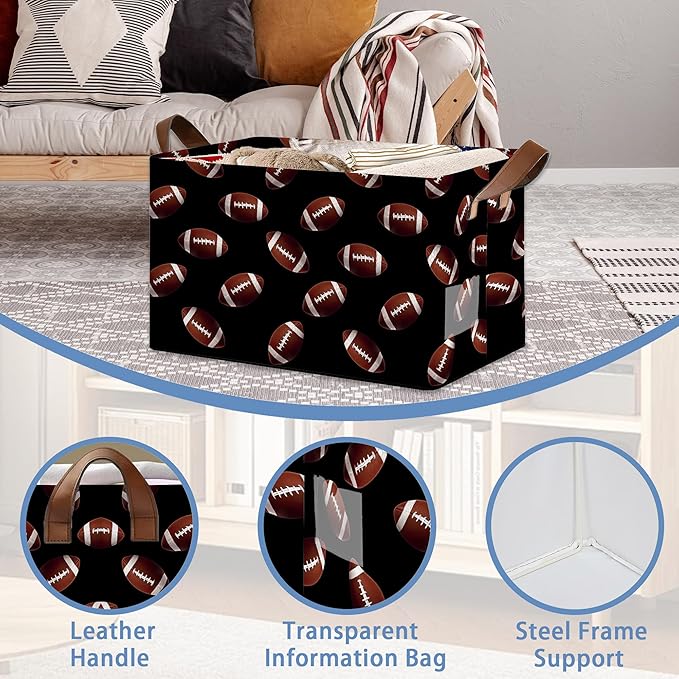American Football Collapsible Storage Box,Organizer Bin with Handles for Room Decoration,Bins Book Basket Box 17x11.5x10Inch