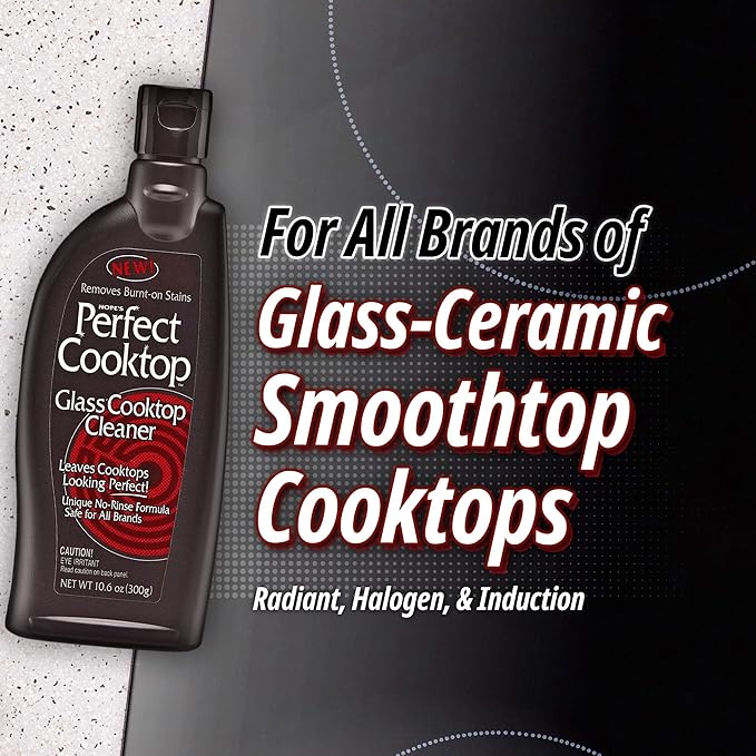 HOPE'S Perfect Cooktop Glass and Ceramic Cooktop and Stove Top Cleaner, Fast Acting and Removes Burnt on Stains from Glass Ceramic Smooth Top Ranges with its No Rinse Formula, 10.6 Oz, Pack of 12
