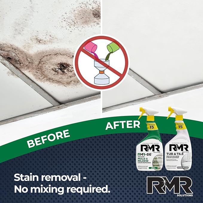 RMR Mold Stain Eraser Max Pack – No-Scrub Tub & Tile Cleaner + Instant Mold & Mildew Stain Remover Spray, Indoor/Outdoor Bathroom, Shower, Siding, & Deck Cleaning Kit, 2–32 Oz Bottles