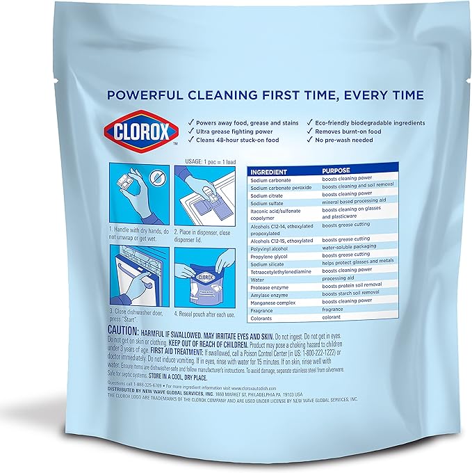 Clorox Triple Action Dishwasher Detergent Pacs, 16 Count Dishwashing Pacs, Fresh Scent