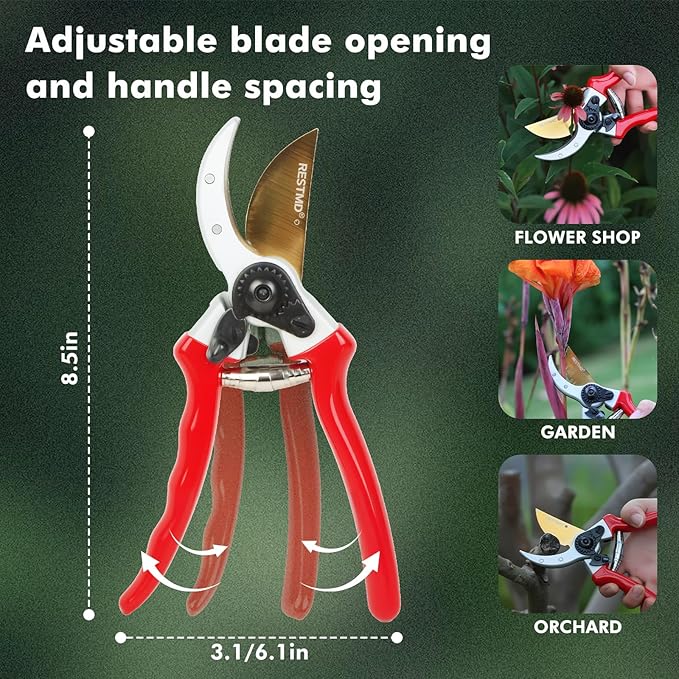 RESTMO 8.6" Professional Pruning Shears, Premium Titanium SKS5 Steel Blade, Forged Aluminum Handles for Durability & Long-Lasting Sharpness, Bypass Pruners for Gardening, Clippers & Scissor Tool