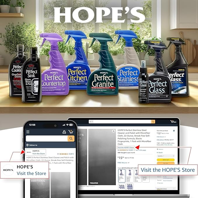 HOPE'S Perfect Granite & Marble Countertop Cleaner and Polish, Streak-Free, Ammonia-Free, 22 Ounce, Pack of 1