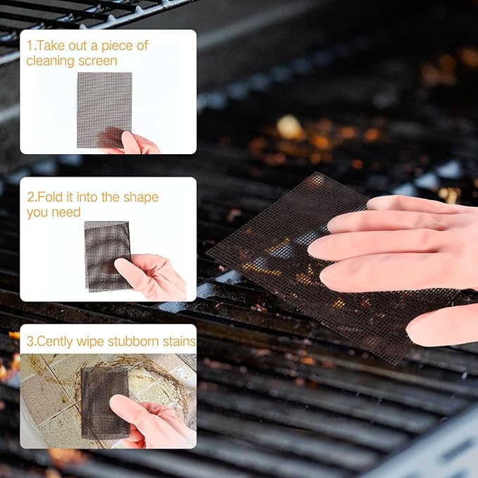 100 Pack Griddle 4x5.5'' Screen Grill Cleaning Screens Pre-treated Abrasive Mesh Pads for Flat Top Stainless Steel Griddle Cleaning Accessories Bundle