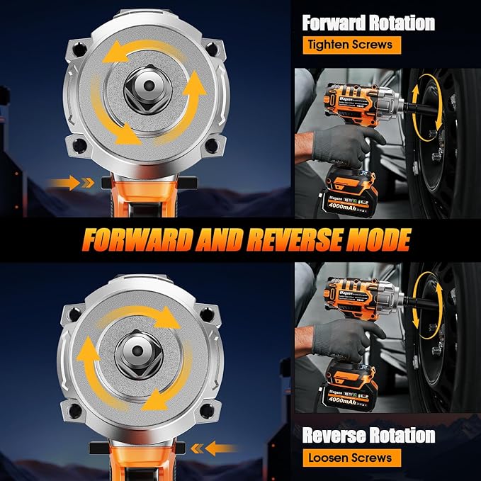 1500N.m Impact Wrench, 1/2" High Torque 1107ft-lbs Cordless Impact Gun with 2 x 4.0Ah Battery, 21V Power Impact Driver with 5 Sockets,LED Light,Electric Impact Truck RV Car Heavy Construction