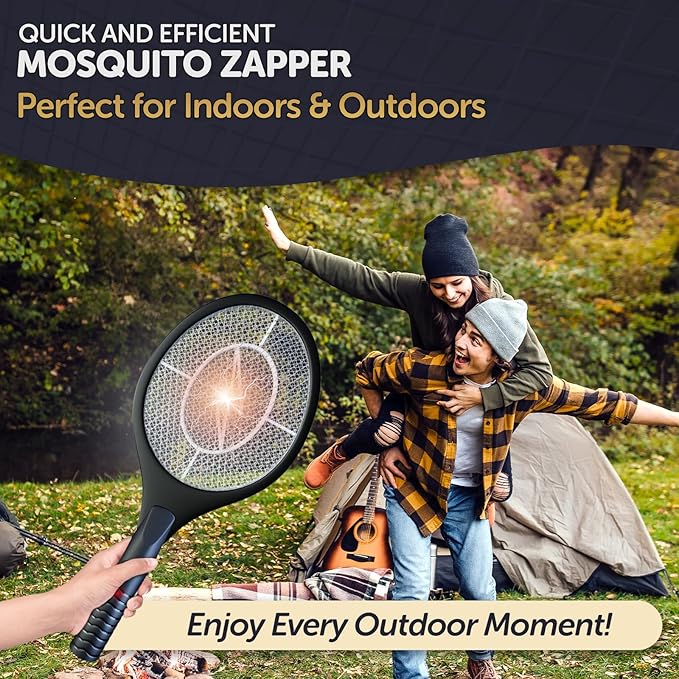 Bug Zapper Racket - Electric Fly Swatter & Mosquito Zapper for Indoor/Outdoor Insect Control - Battery-Operated Tennis Racket Zap - Lightweight & Portable High Voltage Bug Zapper - Black Mamba