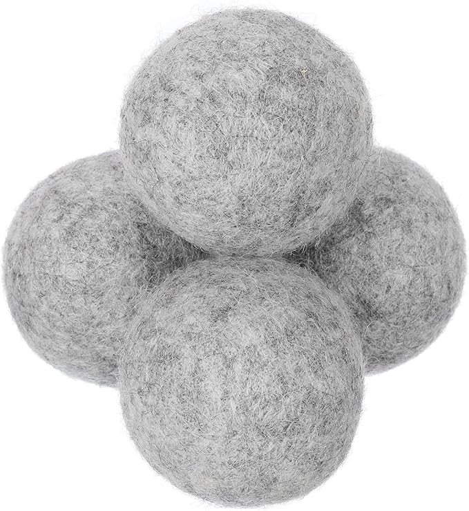 uxcell 4 Pcs Wool Dryer Balls, 1.6 Inches Wool Laundry Dryer Balls for Reducing Clothing Static and Wrinkles, Light Grey