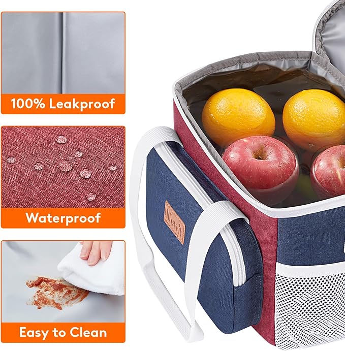 Lifewit Medium Lunch Bag, Insulated Lunch Box, Soft Cooler Cooling Tote for Adult Men Women, White and Red and Blue 12-Can (9L)