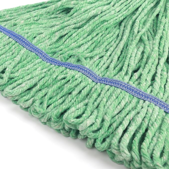 Matthew Cleaning Heavy Duty Mop Head Commercial Replacement for General and Floor Cleaning , Wet Industrial Blue Cotton Looped End String Head Refill (Pack of 3) Green