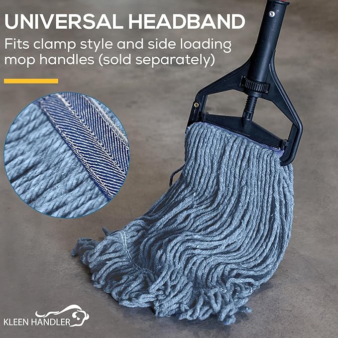 KLEEN HANDLER HEAVY DUTY Commercial Mop Head Replacement, Wet Industrial Blue Cotton Looped End String Cleaning Mop Head Refill (Pack of 6)