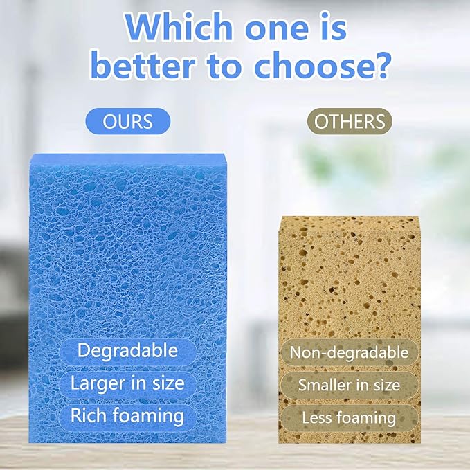 Cellulose Sponges, Large Size 4" x 6" x 1" - Heavy Duty Scrub Kitchen Sponge, Clean Tough Messes Without Scratching Kitchen Cleaning Pads, Pop Up Eco DIY (6 Pack), Blue