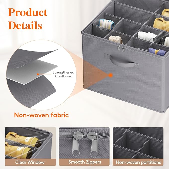 Lifewit Shoe Storage Organizer for Closet, Fabric Large Shoe Box Storage Containers with Clear Cover, Foldable Bins for Boots Heels Sneakers Fits 24-32 Pairs (Each 12-16 Pairs) 2 Pack Gray