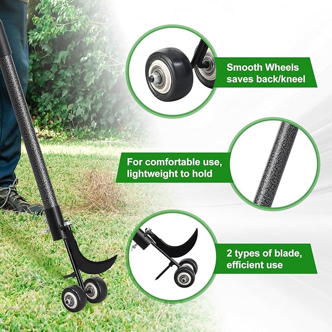 Crack Weeder Tool with Wheels 5.5FT Metal Crevice Weeding Tool with Adjustable Long Handle Saves Back & Knee Manual Weed Remover for Paver Deck Patio Driveway Sidewalk Garden