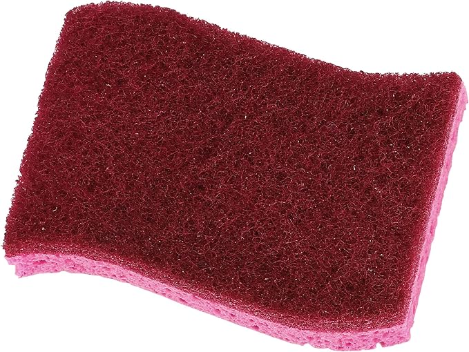 Non-Scratch Cellulose Sponge Kitchen Scrub Sponge with Scouring Pad Set, Good for Non-Stick Cookware Frying Pan, Pot, Counter Top, Sink Scrubbing, Kitchen Scrubbers, Pack of 1, Red/Pink
