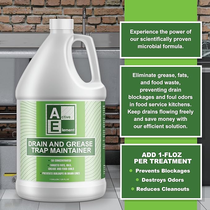 Drain and Grease Trap Maintainer- 2 Gallon (Contains 256 Treatments) - Biological Formula -Breaks Down Fats Oils and Grease - Grease Traps, Drain, Septic Systems and Sewers - Deodorizer