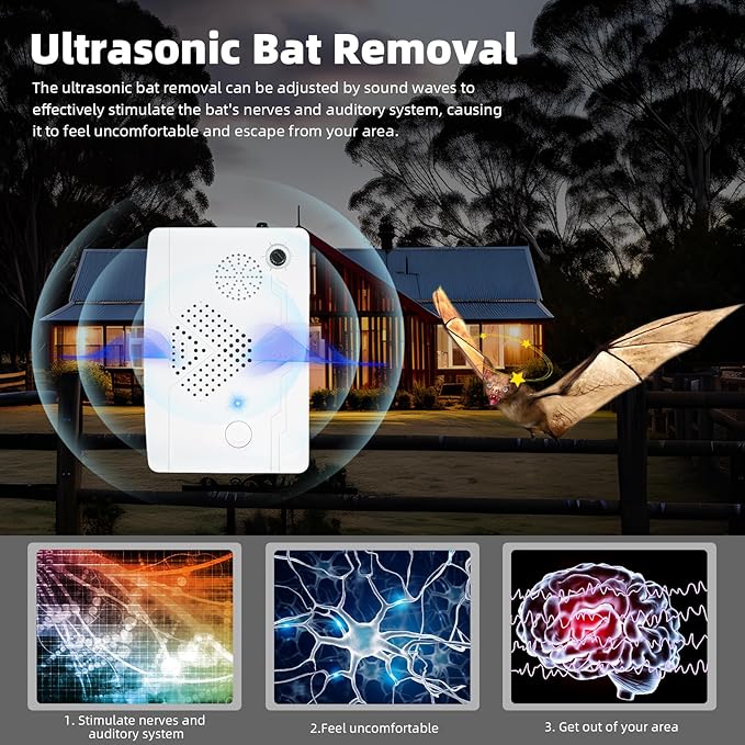 Bat Deterrent Devices,Bat Deterrent for Attic,Rechargeable Bats Keep Away,Porch & House | Bats Removal Do It Yourself for Indoor & Outdoor | Friendly to Human & Pet (2, White)