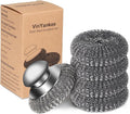 5Pcs Steel Wool Scrubber with Replacement Wire Sponge Pads Set, Stainless Steel Scrubber with Handle for Scouring Stubborn Messes from Cast Iron, Pots, Pans, Grill, Stoves, Sink(1 Scrubber+4 Pads)