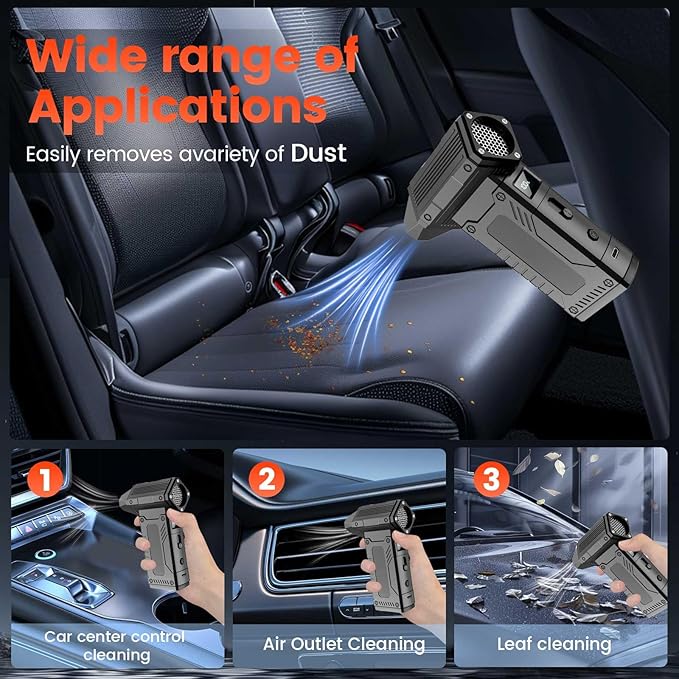 Compressed Air Duster,200,000RPM Electric Air Duster with LED Display,8-Gear Adjustable Mini Air Broom, for Keyboard,PC,Car and Home,Replace Compressed Air Can (Matte Black)