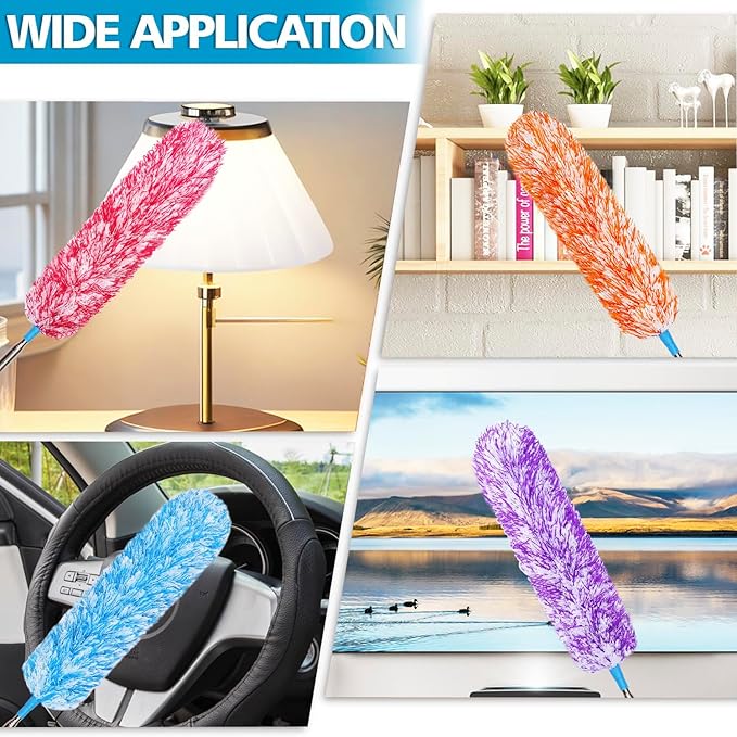 4 Pack Microfiber Feather Dusters, Up to 55 Inch Extension Pole, Cobweb Cleaner, Electrostatic Bendable Head,Telescoping Feather Dusters for Wall, Ceiling Fan, Celling, Car, Furniture