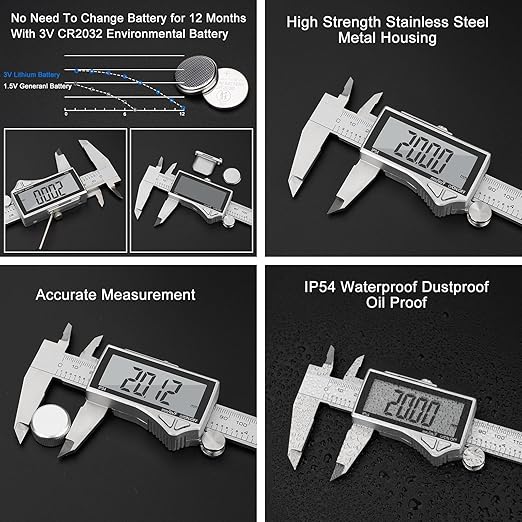 Adoric Digital Caliper, Caliper Measuring Tool Stainless Steel Vernier Caliper Digital Micrometer with Large LCD Screen, Easy Switch from Inch Metric Fraction, 0-6" Caliper Tool for DIY/Household