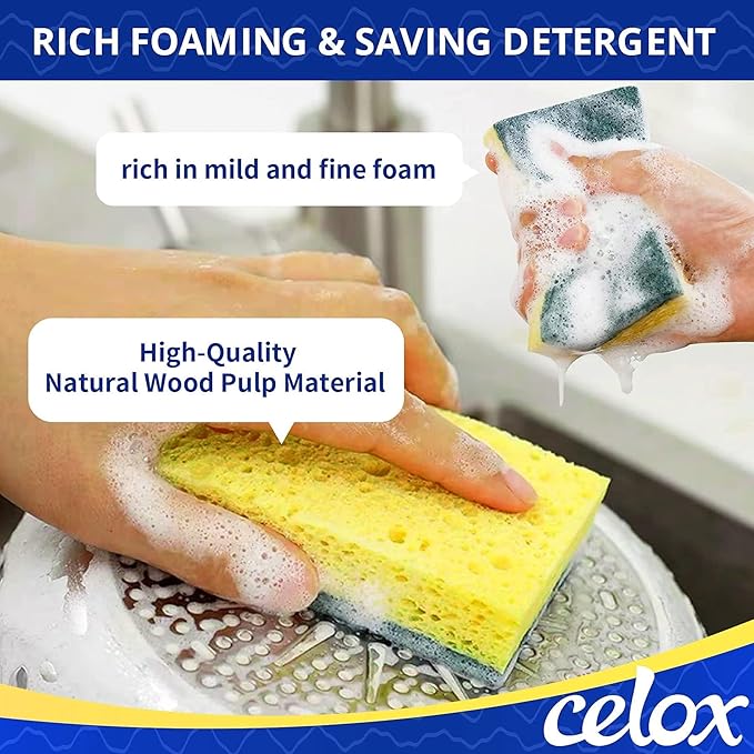 CELOX Scrub Sponge, Sponges for Dish, Yellow, 6 Pack