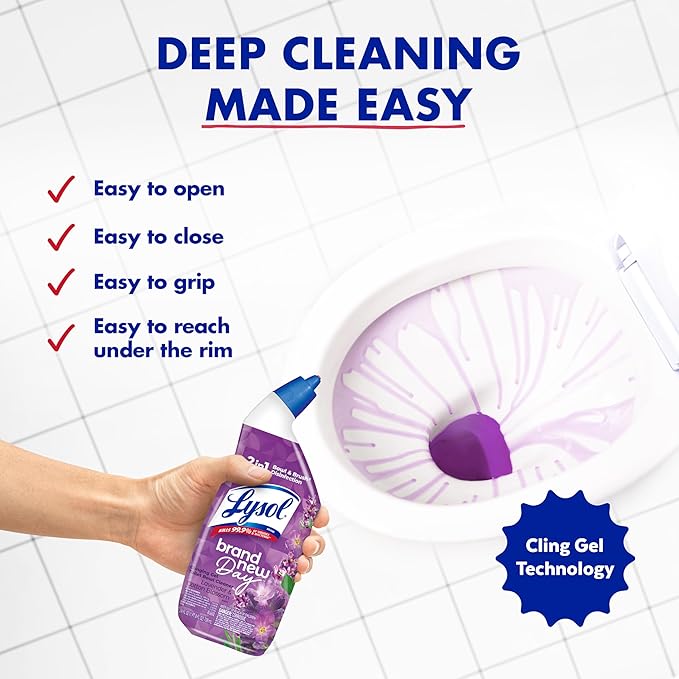 Lysol Toilet Bowl Cleaner Gel, For Cleaning and Disinfecting, Septic Safe Toilet Bowl Cleaner, Lavender & Cotton Blossom Scent, 24 oz, (Pack of 2)
