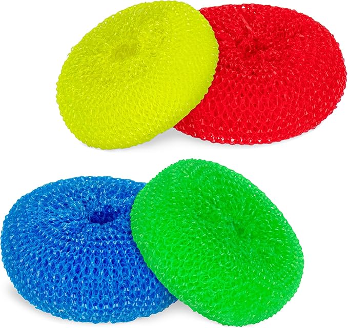 DecorRack 12 Mesh Scourers, Premium Non-Scratch Plastic Scourers, Stain Removing Cleaning Scrubber, for Kitchen Garage Bathroom (Pack of 12)
