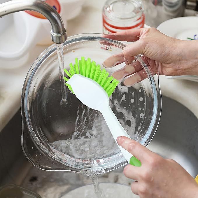 PHYEX 2-Pack Kitchen Green Scrub Brush for Cleaning Dishes Pots Pan Sink and Bathroom with Comfortable Long Handle