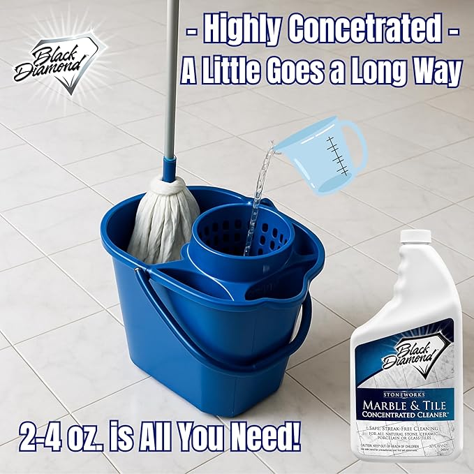 Black Diamond Stoneworks MARBLE & TILE FLOOR CLEANER. Great for Ceramic, Porcelain, Granite, Natural Stone, Vinyl and Brick. No-rinse Concentrate. (1-Quart)