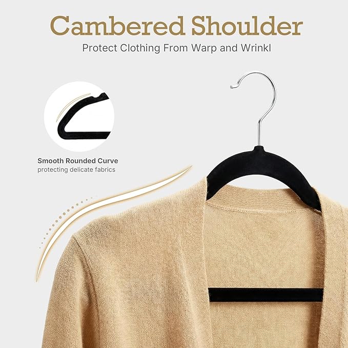 HOUSE DAY Black Velvet Hangers 120 Pack, Premium Clothes Non-Slip Felt Hangers, Sturdy Black Heavy Duty Coat Hanger, Durable Space Saving Suit Hanger, 360° Rotating Silver Hook