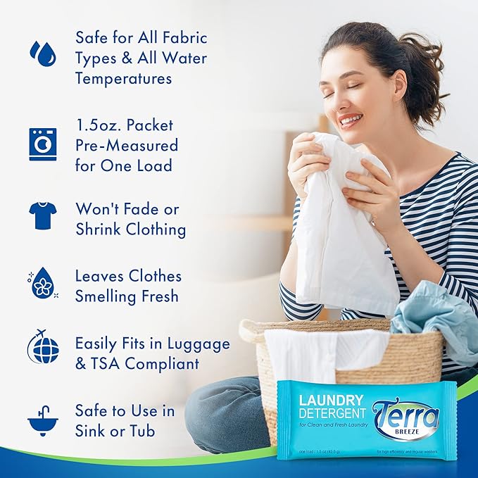 Travel Laundry Detergent & Dish Soap | Terra Breeze 1-Shoppe Amenities Kit | Laundry Soap, Dish Soap | 45 Pieces
