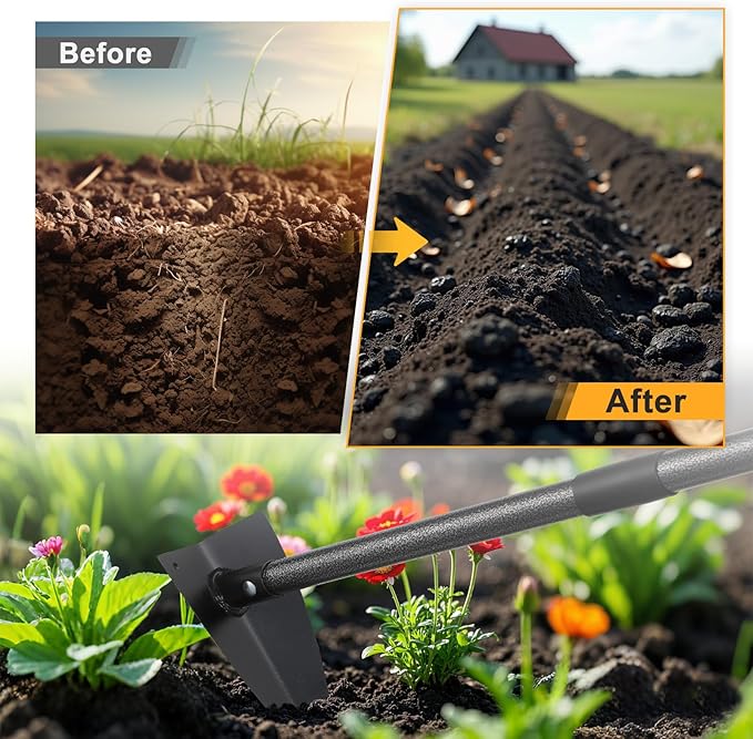 Hoe Garden Tool,Triangle Gardening Hoe with Sharp Blade for Digging,Weeding,Cutting and Loosing Soil,60 Inch Adjustable Length Metal Handle…