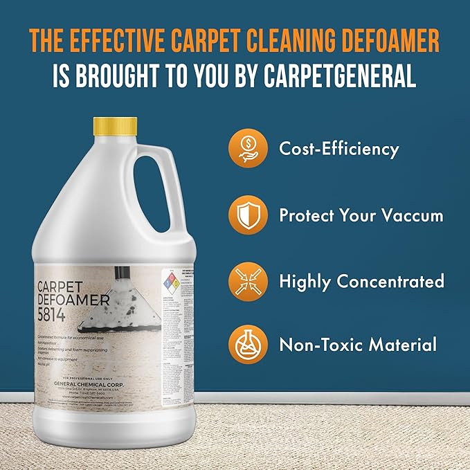 Carpet Defoamer 5814 -Foam Suppressant for Deep Rug Cleaner Machine & Floor Covering Shampooer for a Heavy-Duty Carpet Cleaner Solution, Neutral Non-Corrosive Silicone Emulsion 1 Gallon