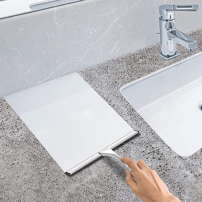 10-Inch All-Purpose Stainless Steel Shower Squeegee — Bathroom Glass Door and Mirror Cleaner with 2 Adhesive Hooks, Ideal for Windows, Tiles, Walls, and Cars, Silver Finish