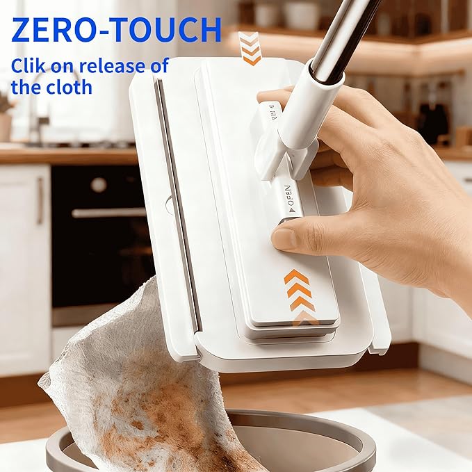 No Wash, Cloth Changing Mini Mop | Automatic Click on Lazy Mops for Kitchen Counter, with Snap-Grip System Multi Surface Floor Cleaning (1 mop + 20 Cloths)