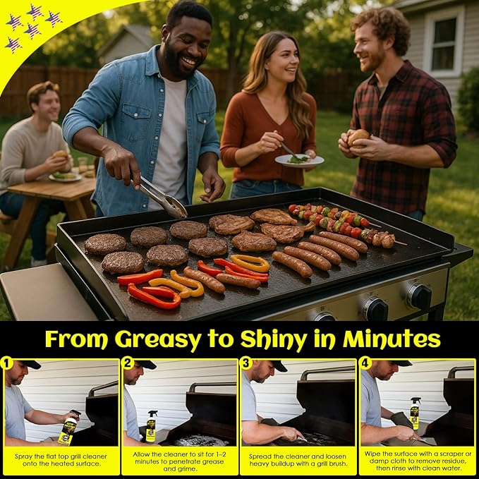 Flat Top Grill Cleaner Kit， Grill & Griddle Cleaner - Non-Toxic Food Safe & Non-Caustic Formula, Removes Burnt-On Grease/Carbon (2 Pcs + Cleaning Tools)