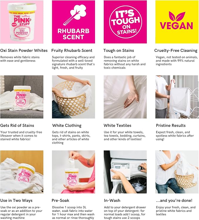 Stardrops - The Pink Stuff - The Miracle Laundry Oxi Powder Stain Remover Specifically Formulated for Whites,1 kg,(Pack of 2)